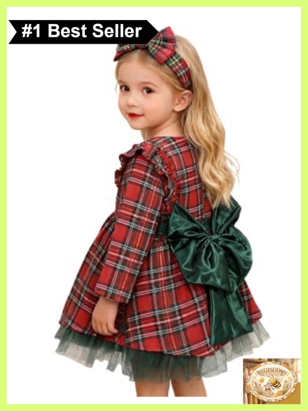 Baby Girl Christmas Plaid Tulle Tutu Dress with Headband